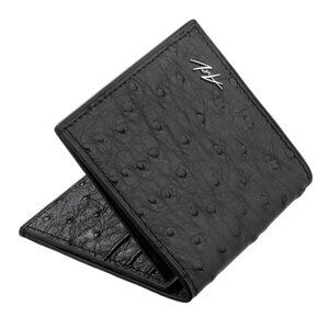 Handmade Ostrich Leather Slim Wallet – Raven Luxury Minimalist Wallet